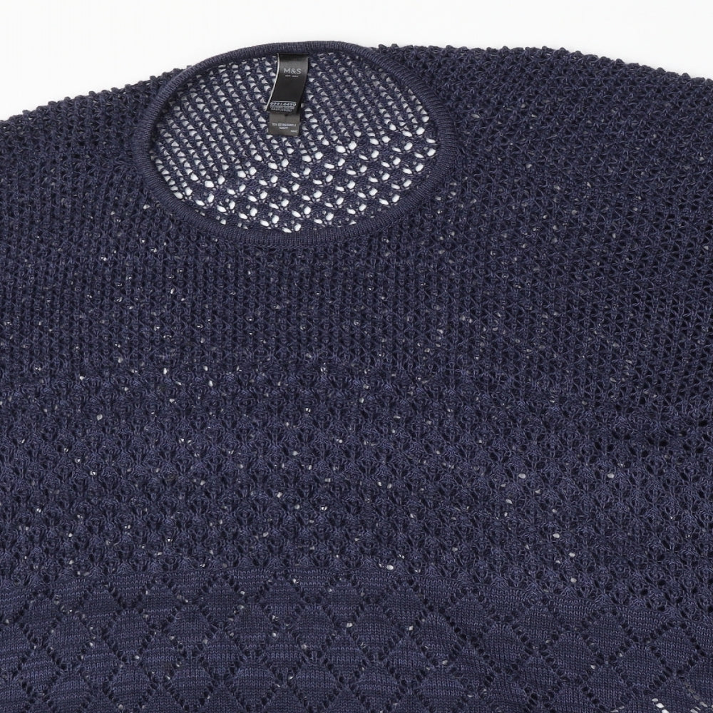 Marks and Spencer Womens Blue Round Neck Acrylic Pullover Jumper One Size