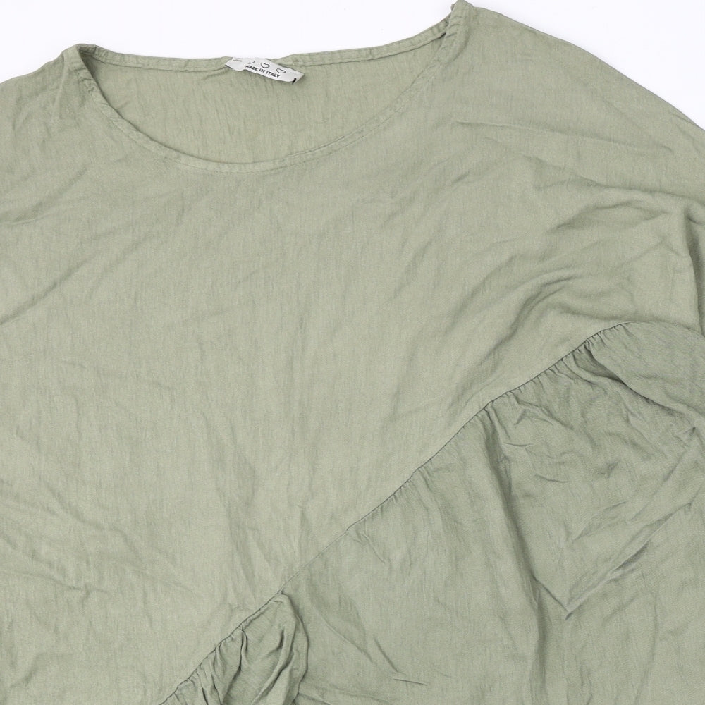 Made in Italy Womens Green Viscose Basic Blouse Size 2XL Round Neck