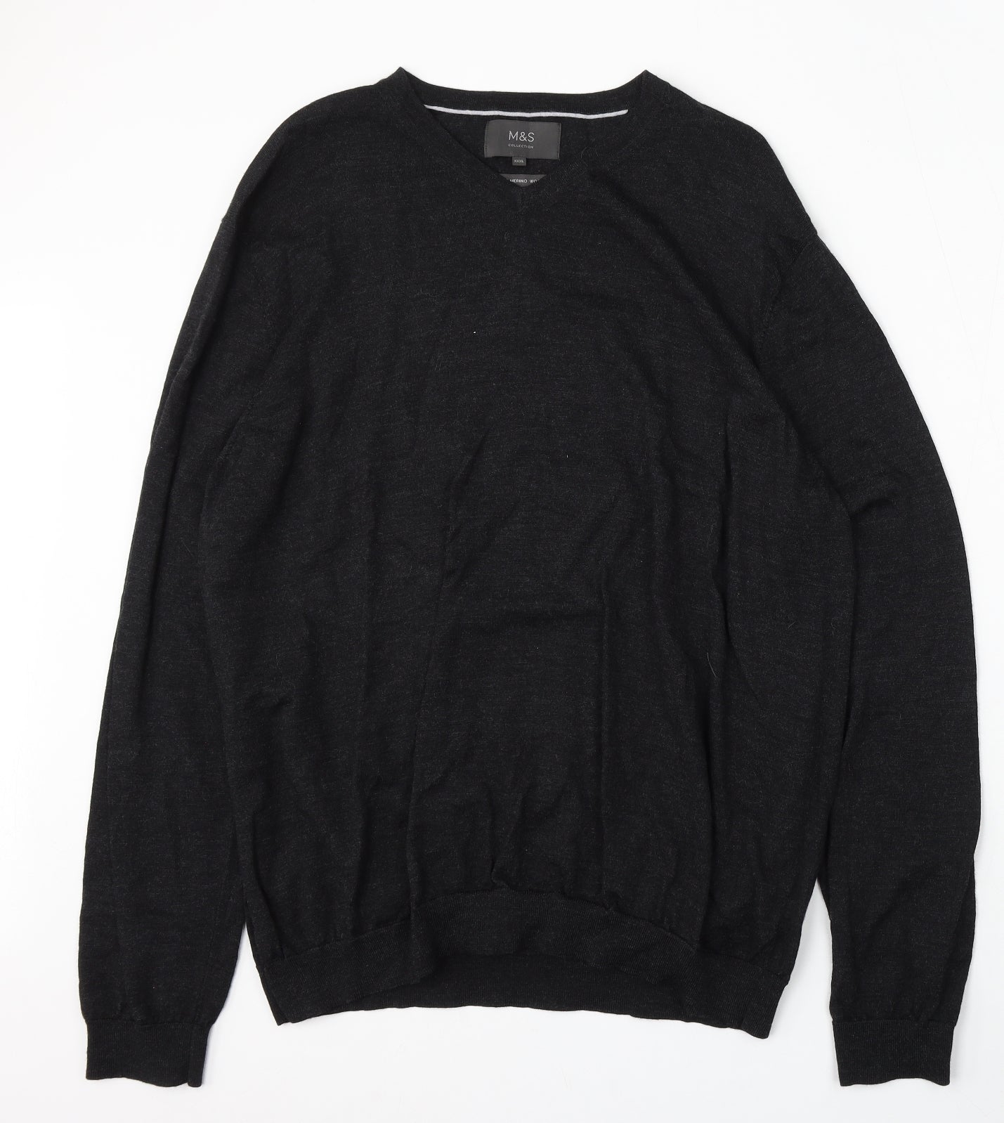 Marks and Spencer Mens Grey V-Neck Wool Pullover Jumper Size 3XL