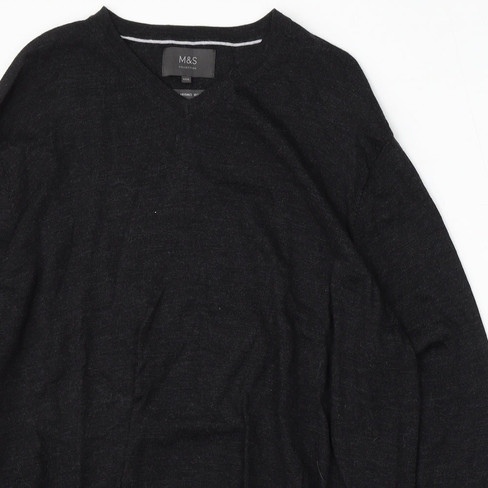 Marks and Spencer Mens Grey V-Neck Wool Pullover Jumper Size 3XL