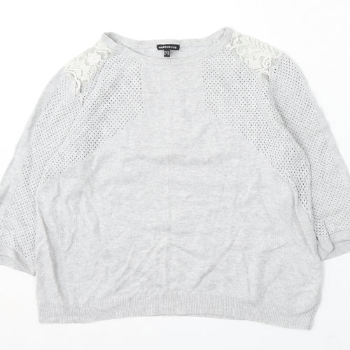 Warehouse Womens Grey Round Neck Viscose Pullover Jumper Size 12
