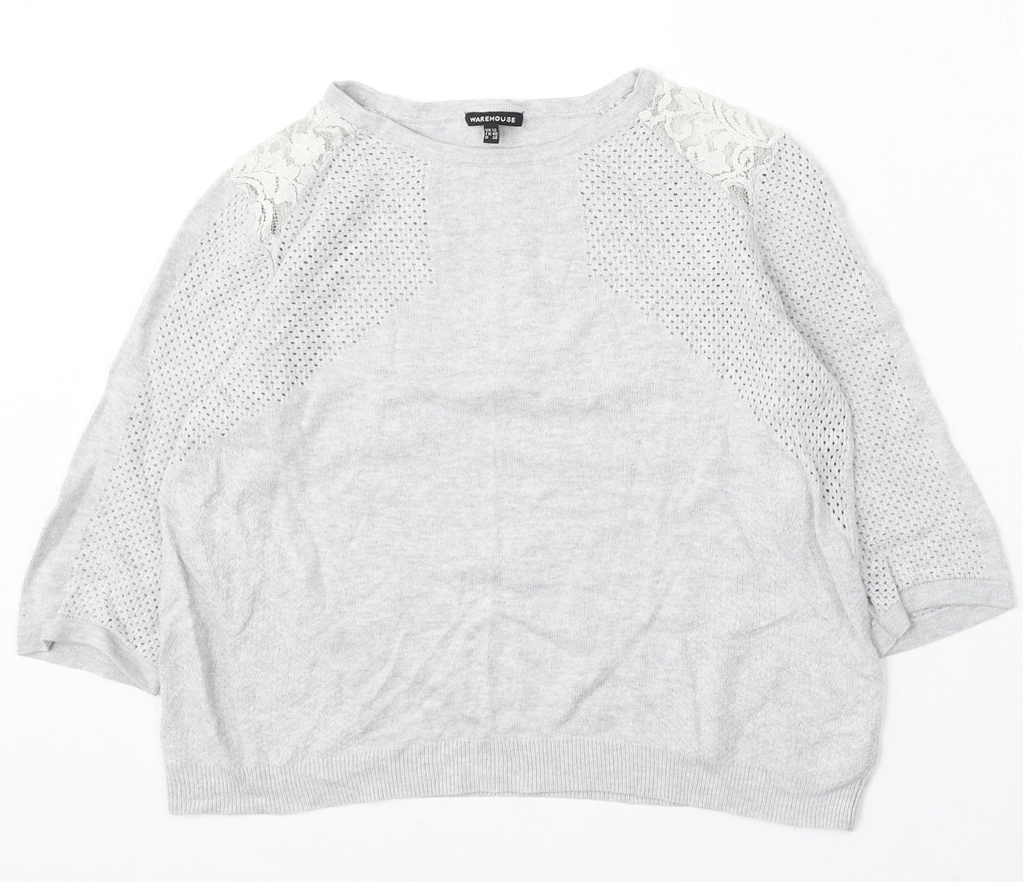 Warehouse Womens Grey Round Neck Viscose Pullover Jumper Size 12