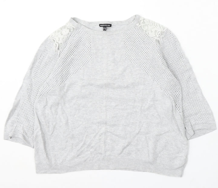 Warehouse Womens Grey Round Neck Viscose Pullover Jumper Size 12
