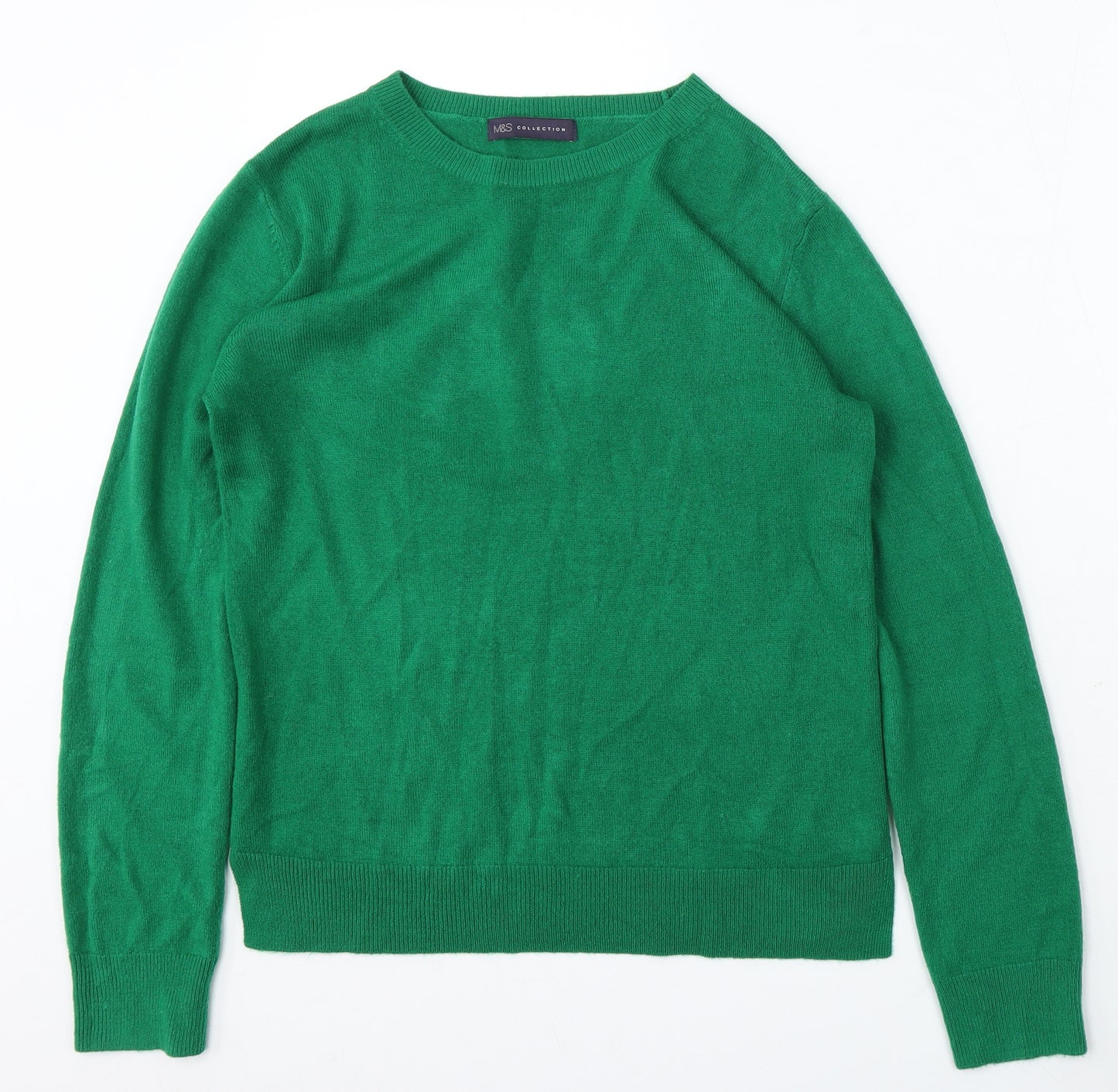 Marks and Spencer Womens Green Round Neck Acrylic Pullover Jumper Size 10
