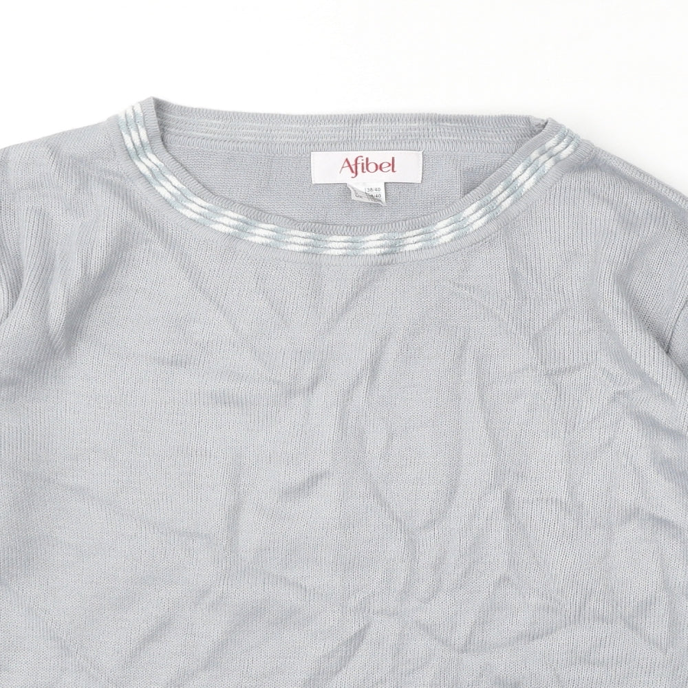 Afibel Womens Grey Round Neck Geometric Acrylic Pullover Jumper Size 10