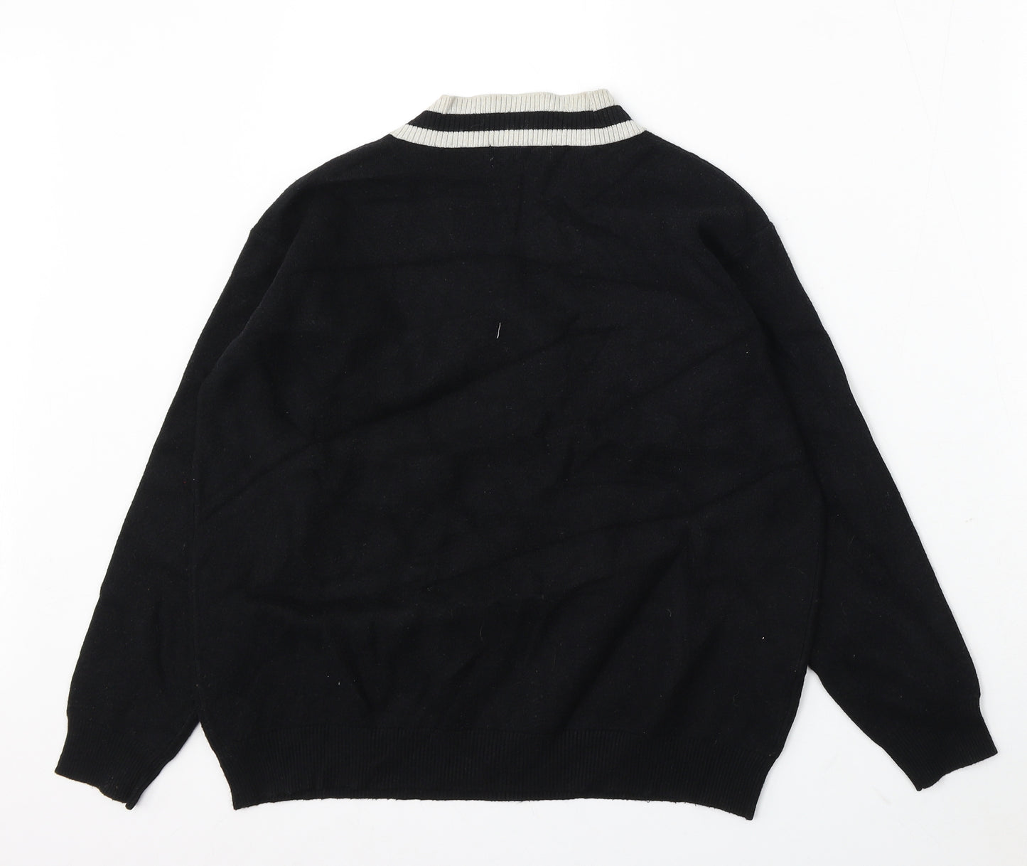 MNG Womens Black V-Neck Striped Polyester Pullover Jumper Size S