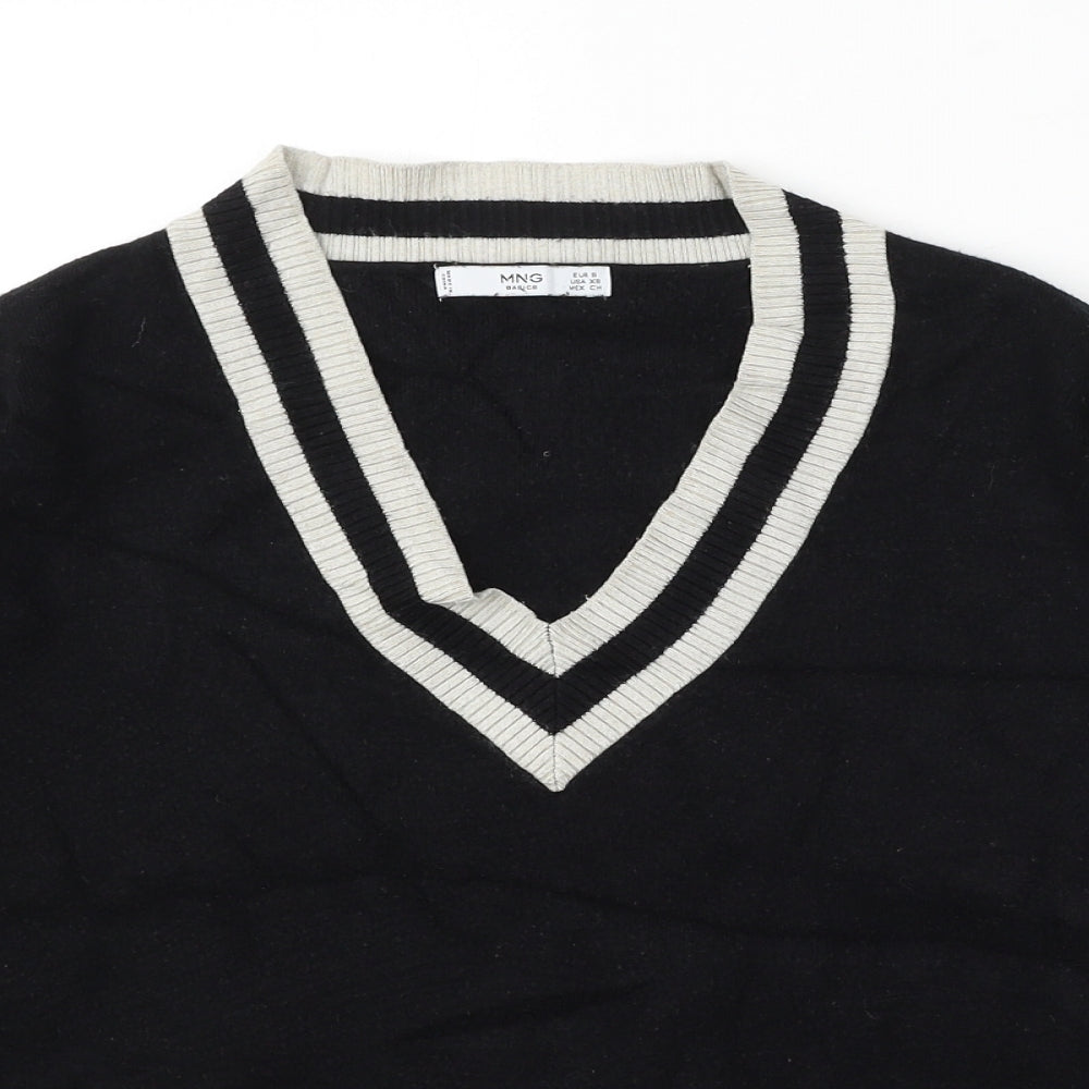 MNG Womens Black V-Neck Striped Polyester Pullover Jumper Size S