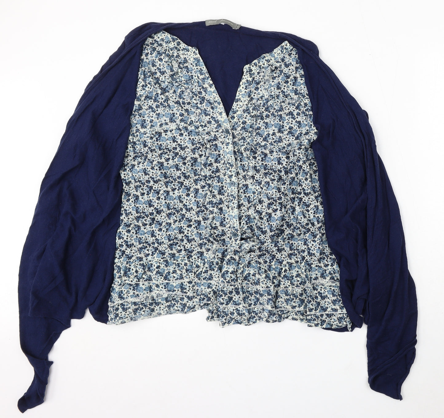 NEXT Womens Blue Round Neck Floral Cotton Cardigan Jumper Size 14