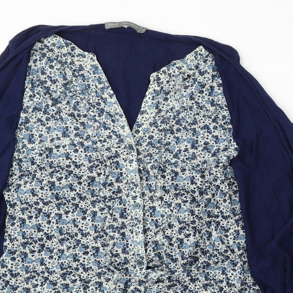 NEXT Womens Blue Round Neck Floral Cotton Cardigan Jumper Size 14