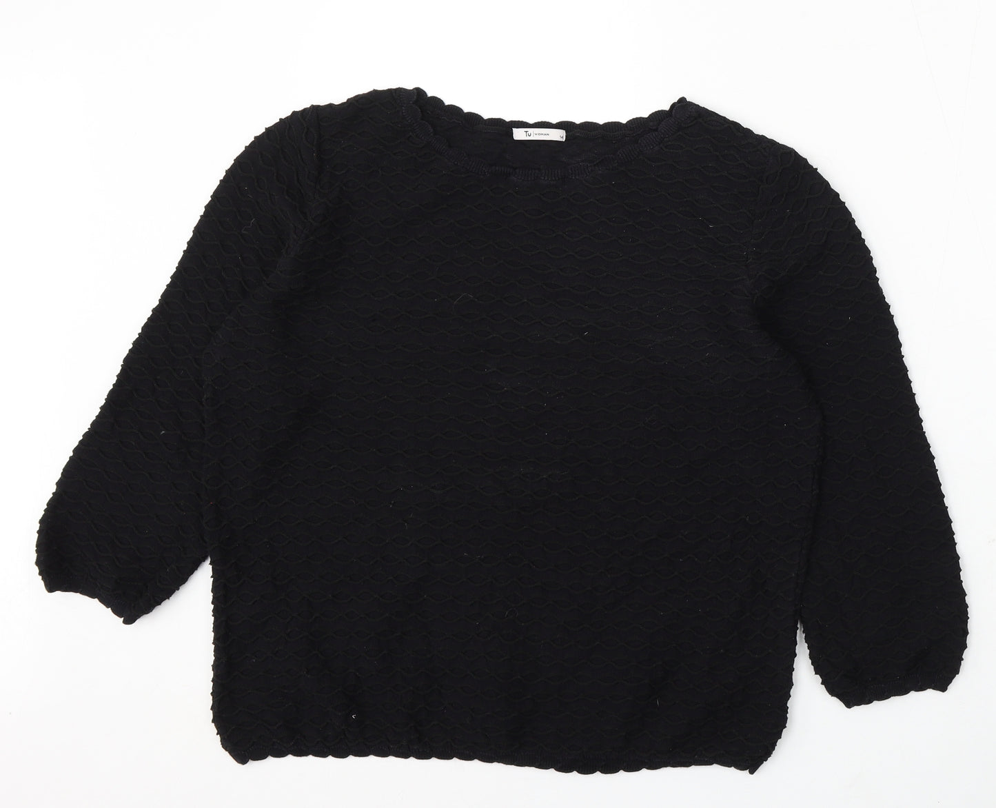 TU Womens Black Round Neck Cotton Pullover Jumper Size 14