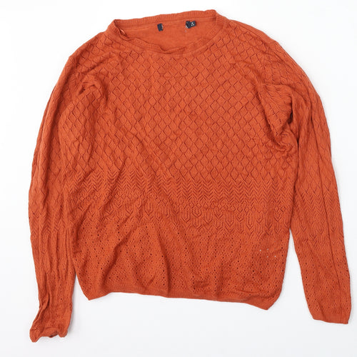 Edinburgh Woolen Mill Womens Orange Round Neck Acrylic Cardigan Jumper Size 14