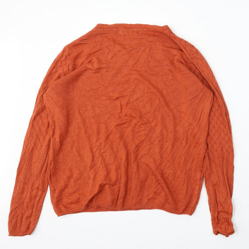 Edinburgh Woolen Mill Womens Orange Round Neck Acrylic Cardigan Jumper Size 14