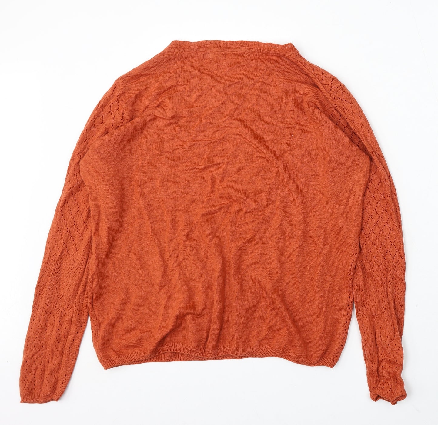Edinburgh Woolen Mill Womens Orange Round Neck Acrylic Cardigan Jumper Size 14