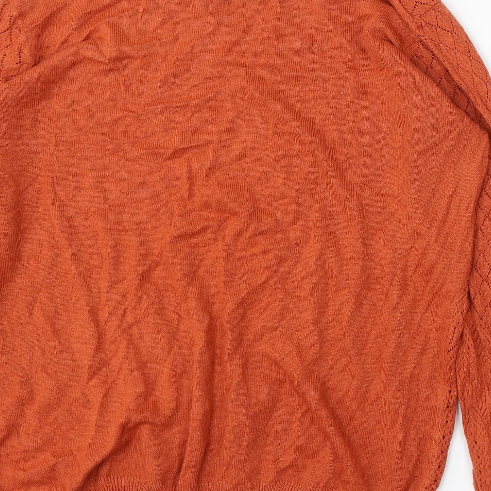 Edinburgh Woolen Mill Womens Orange Round Neck Acrylic Cardigan Jumper Size 14