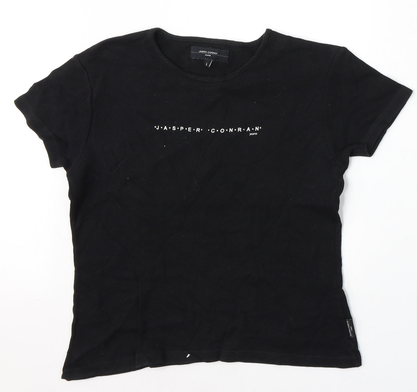 Jasper Conran Womens Black Cotton Basic T-Shirt Size L Round Neck