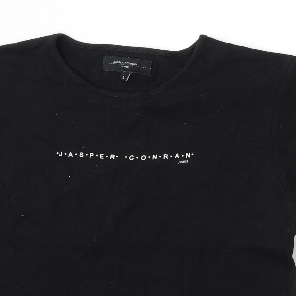 Jasper Conran Womens Black Cotton Basic T-Shirt Size L Round Neck