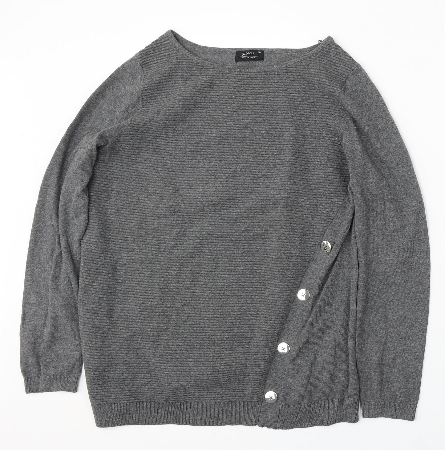 Matalan Womens Grey Round Neck Cotton Pullover Jumper Size 16