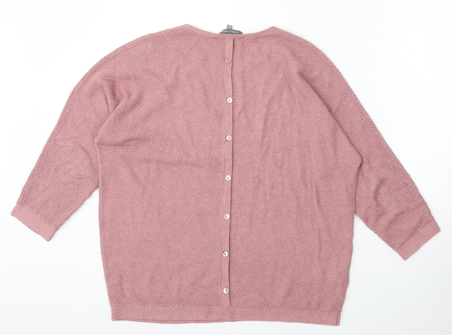 Laura Ashley Womens Pink Round Neck Cotton Pullover Jumper Size 10
