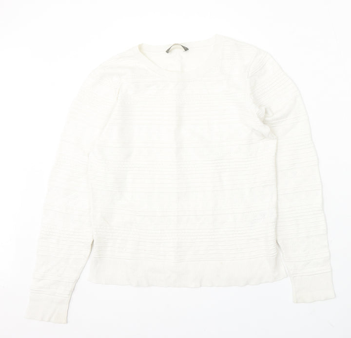 Oasis Womens White Round Neck Viscose Pullover Jumper Size M