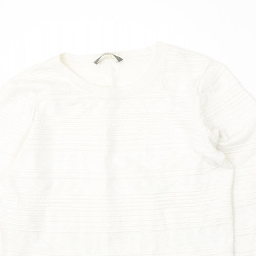 Oasis Womens White Round Neck Viscose Pullover Jumper Size M