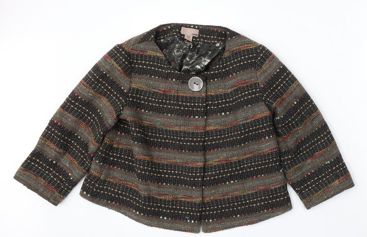 H&M Womens Multicoloured Round Neck Geometric Wool Cardigan Jumper Size 10
