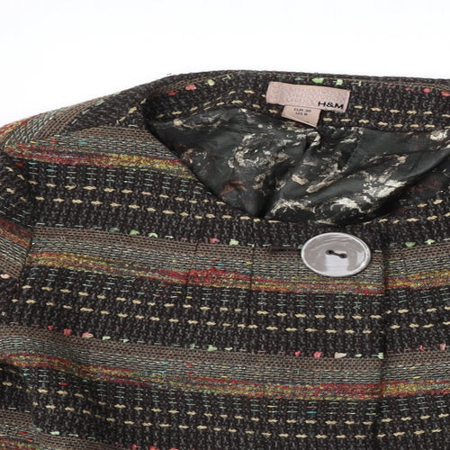 H&M Womens Multicoloured Round Neck Geometric Wool Cardigan Jumper Size 10