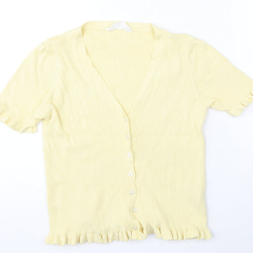 Primark Womens Yellow Round Neck Viscose Cardigan Jumper Size 14