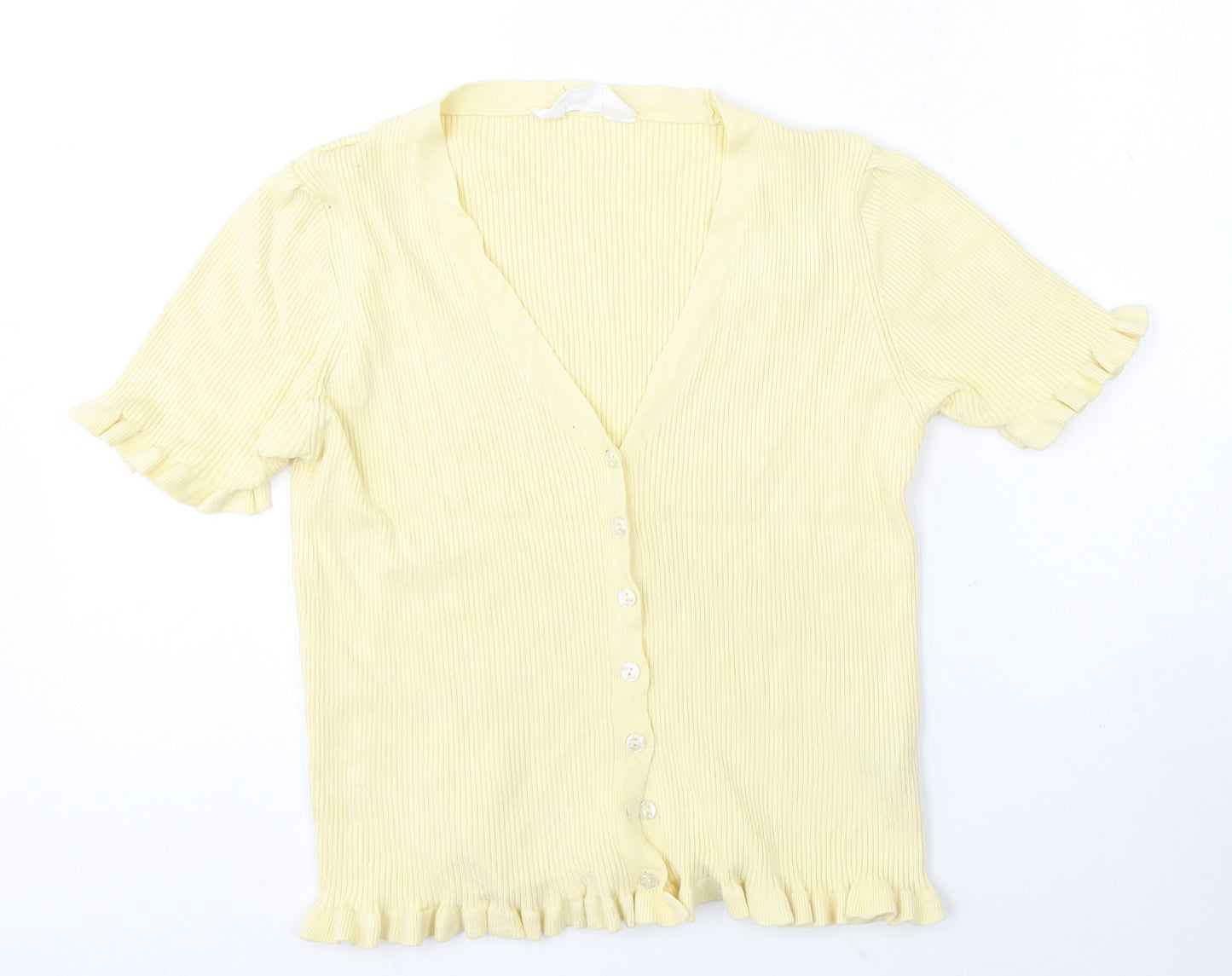Primark Womens Yellow Round Neck Viscose Cardigan Jumper Size 14