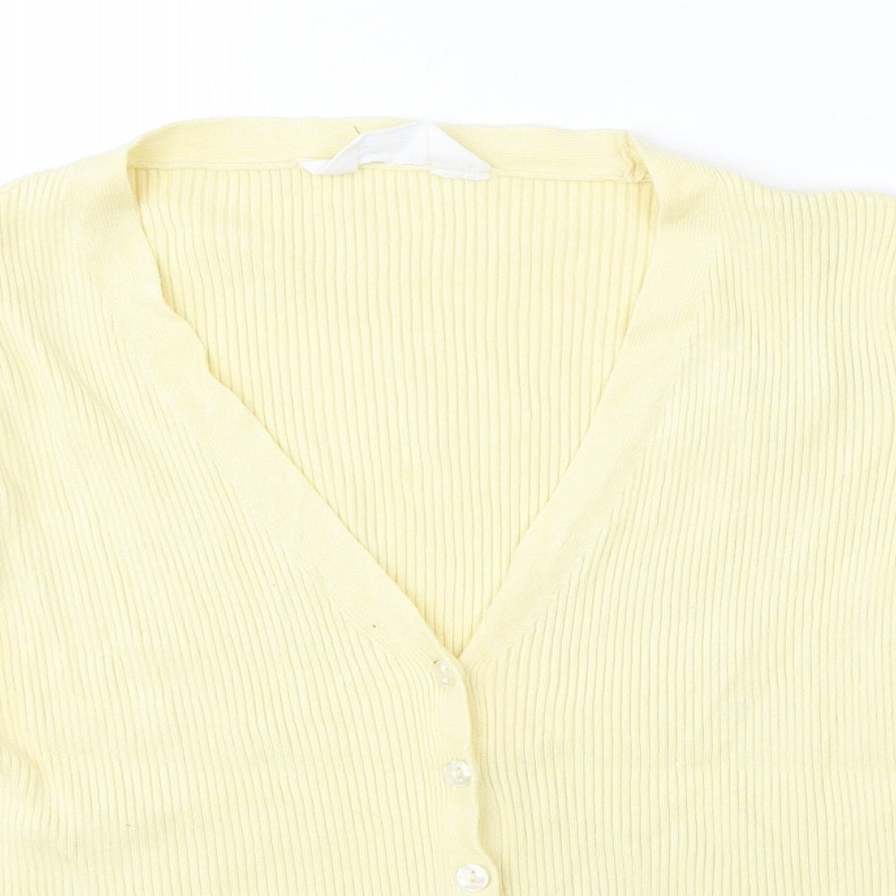 Primark Womens Yellow Round Neck Viscose Cardigan Jumper Size 14