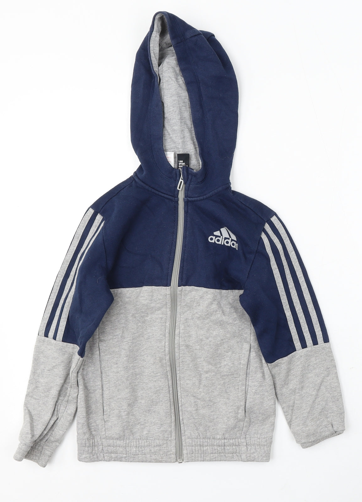 adidas Boys Blue Striped Cotton Full Zip Hoodie Size 7-8 Years