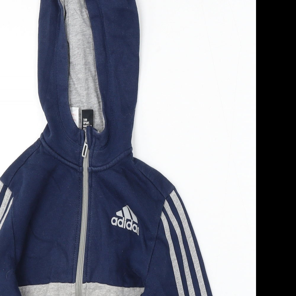 adidas Boys Blue Striped Cotton Full Zip Hoodie Size 7-8 Years