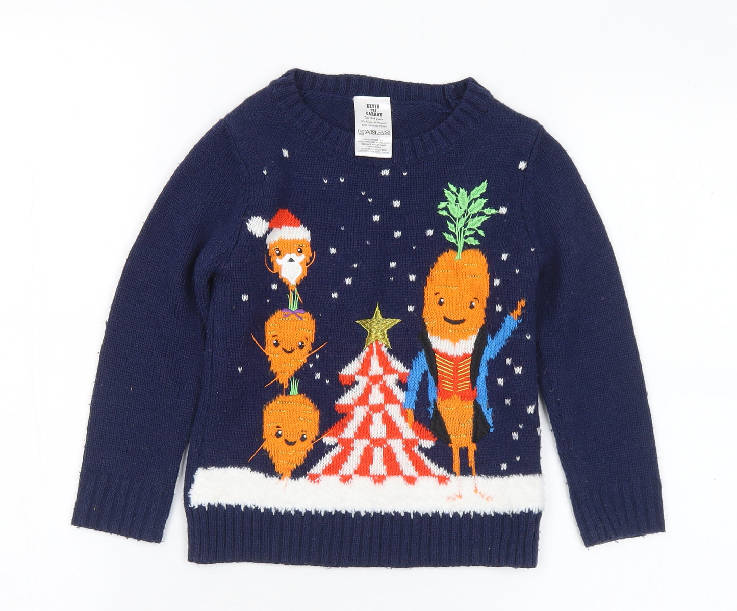 Aldi Boys Multicoloured Crew Neck Acrylic Pullover Jumper Size 3-4 Years - Christmas