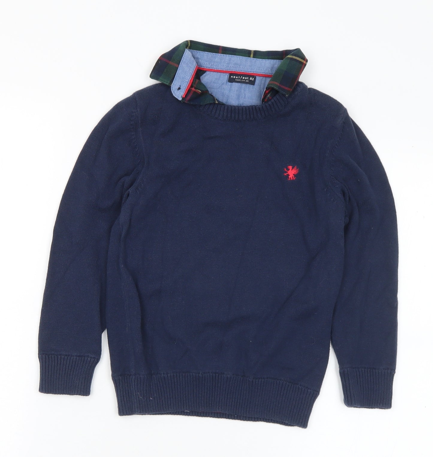 NEXT Boys Blue Collared Plaid Cotton Pullover Jumper Size 4 Years
