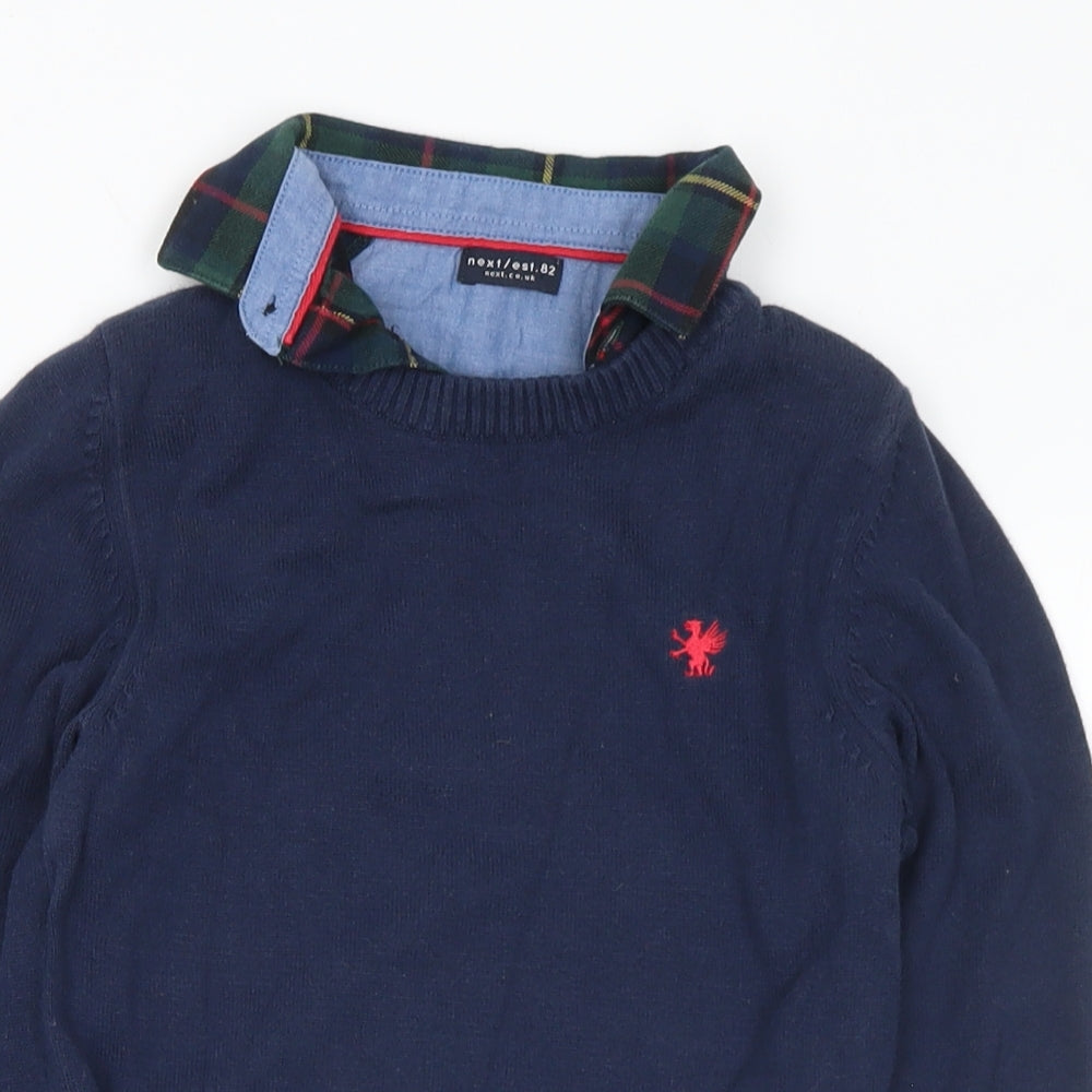 NEXT Boys Blue Collared Plaid Cotton Pullover Jumper Size 4 Years