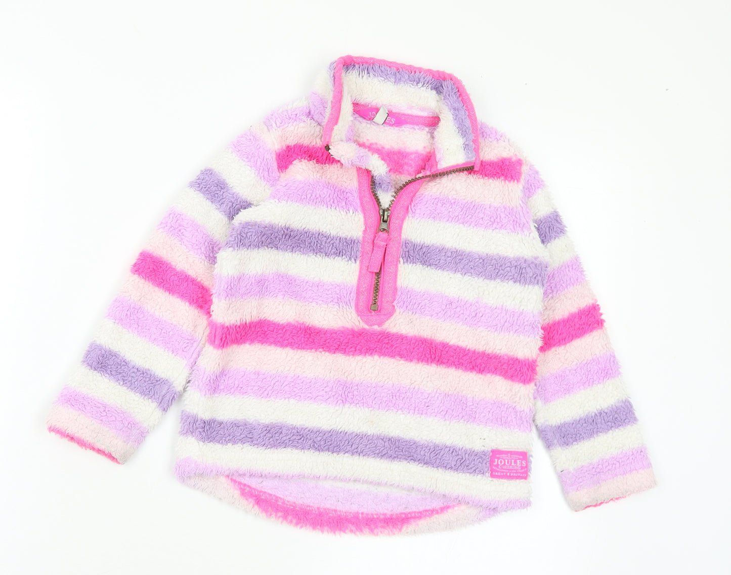 Joules Girls Multicoloured Collared Striped Polyester Pullover Jumper Size 4 Years