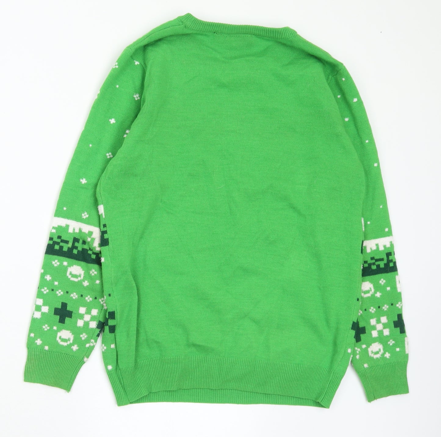 Jinx Boys Green Crew Neck Geometric Acrylic Pullover Jumper Size 12-13 Years - Minecraft