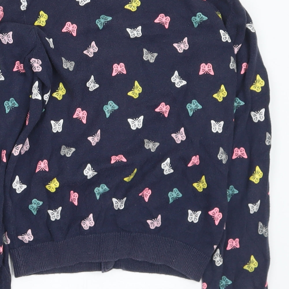 H&M Girls Blue Round Neck Geometric Cotton Cardigan Jumper Size 7 Years Button - Butterflies