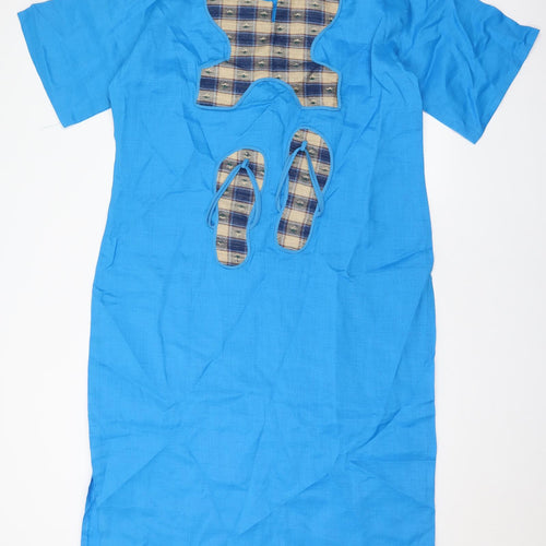 Preworn Womens Blue Check Polyester T-Shirt Dress Size XL Square Neck