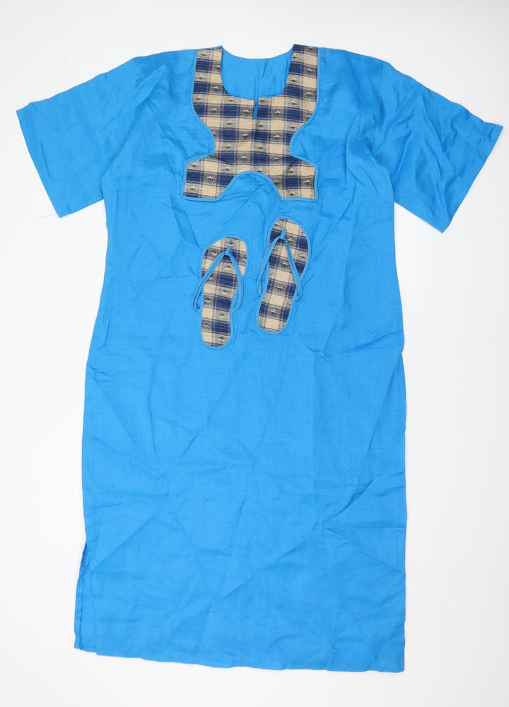 Preworn Womens Blue Check Polyester T-Shirt Dress Size XL Square Neck