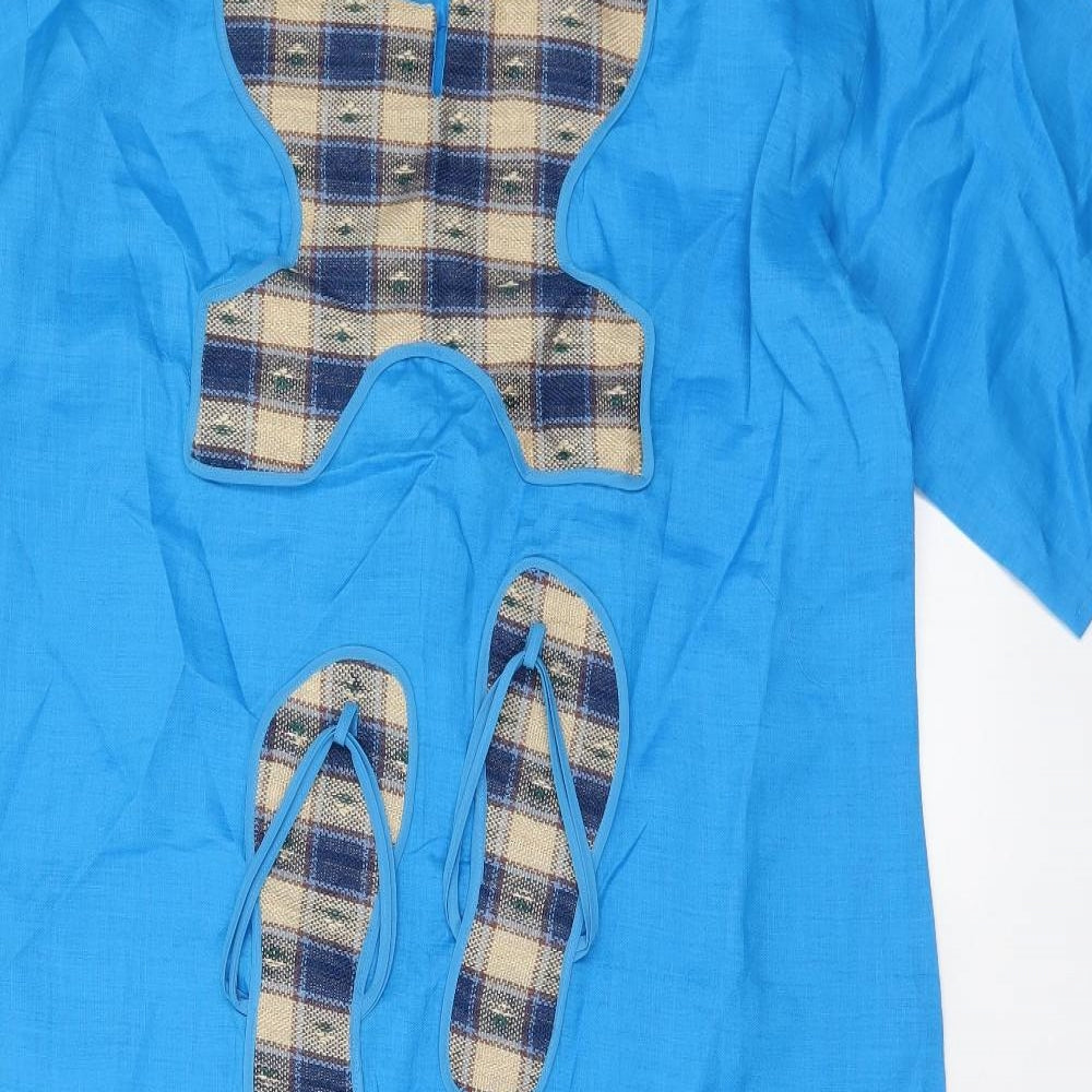 Preworn Womens Blue Check Polyester T-Shirt Dress Size XL Square Neck
