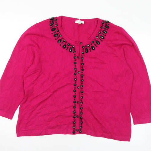 CC Womens Pink Round Neck Viscose Cardigan Jumper Size XL