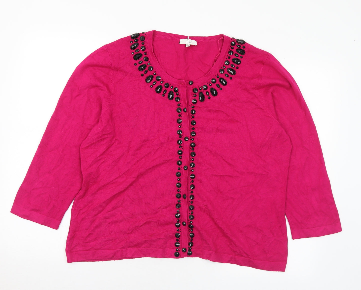 CC Womens Pink Round Neck Viscose Cardigan Jumper Size XL