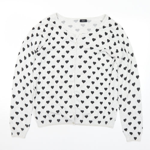 F&F Womens Grey Round Neck Geometric Viscose Cardigan Jumper Size 16 - Hearts