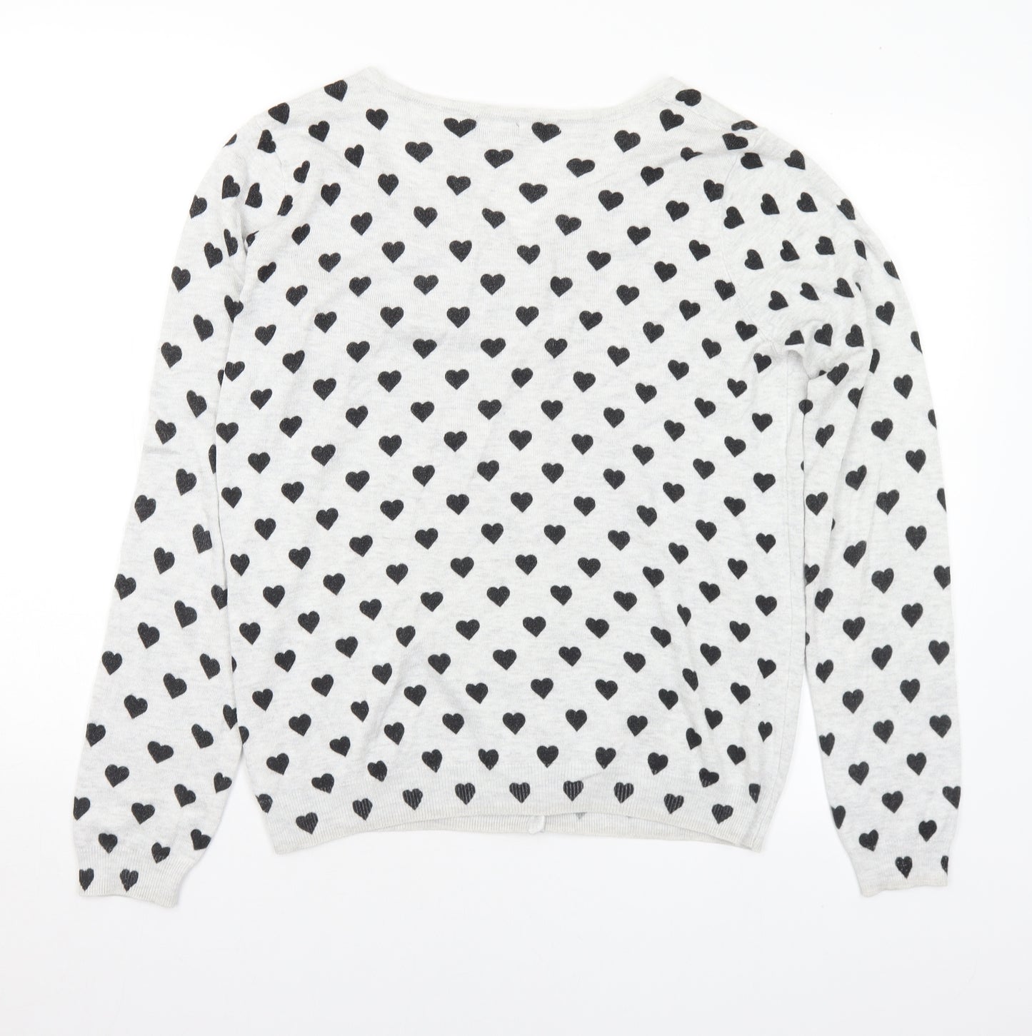 F&F Womens Grey Round Neck Geometric Viscose Cardigan Jumper Size 16 - Hearts