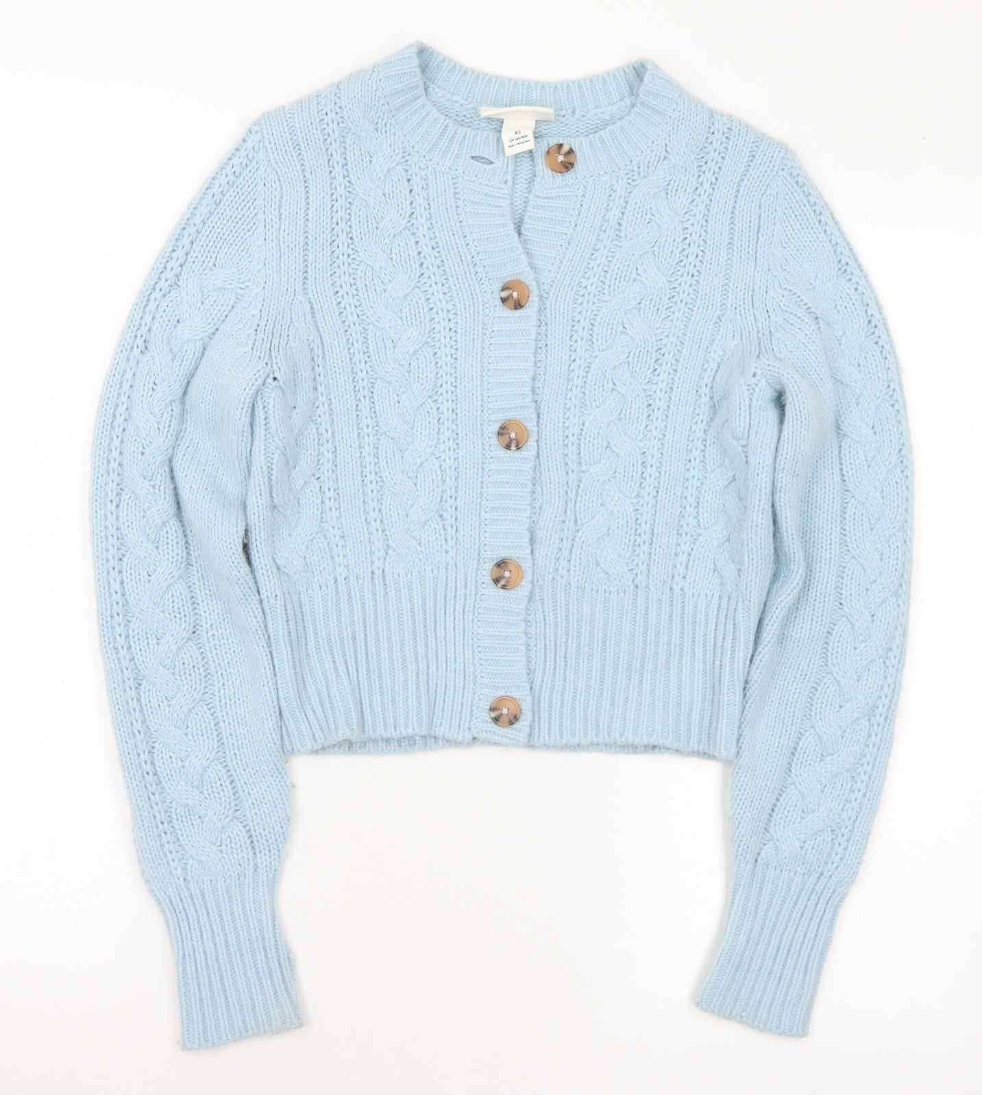 Monki Womens Blue Round Neck Acrylic Cardigan Jumper Size XS