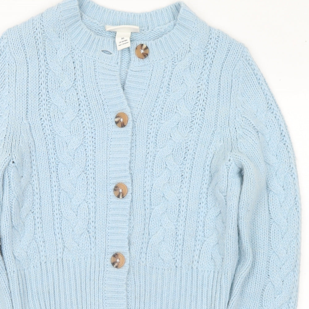 Monki Womens Blue Round Neck Acrylic Cardigan Jumper Size XS