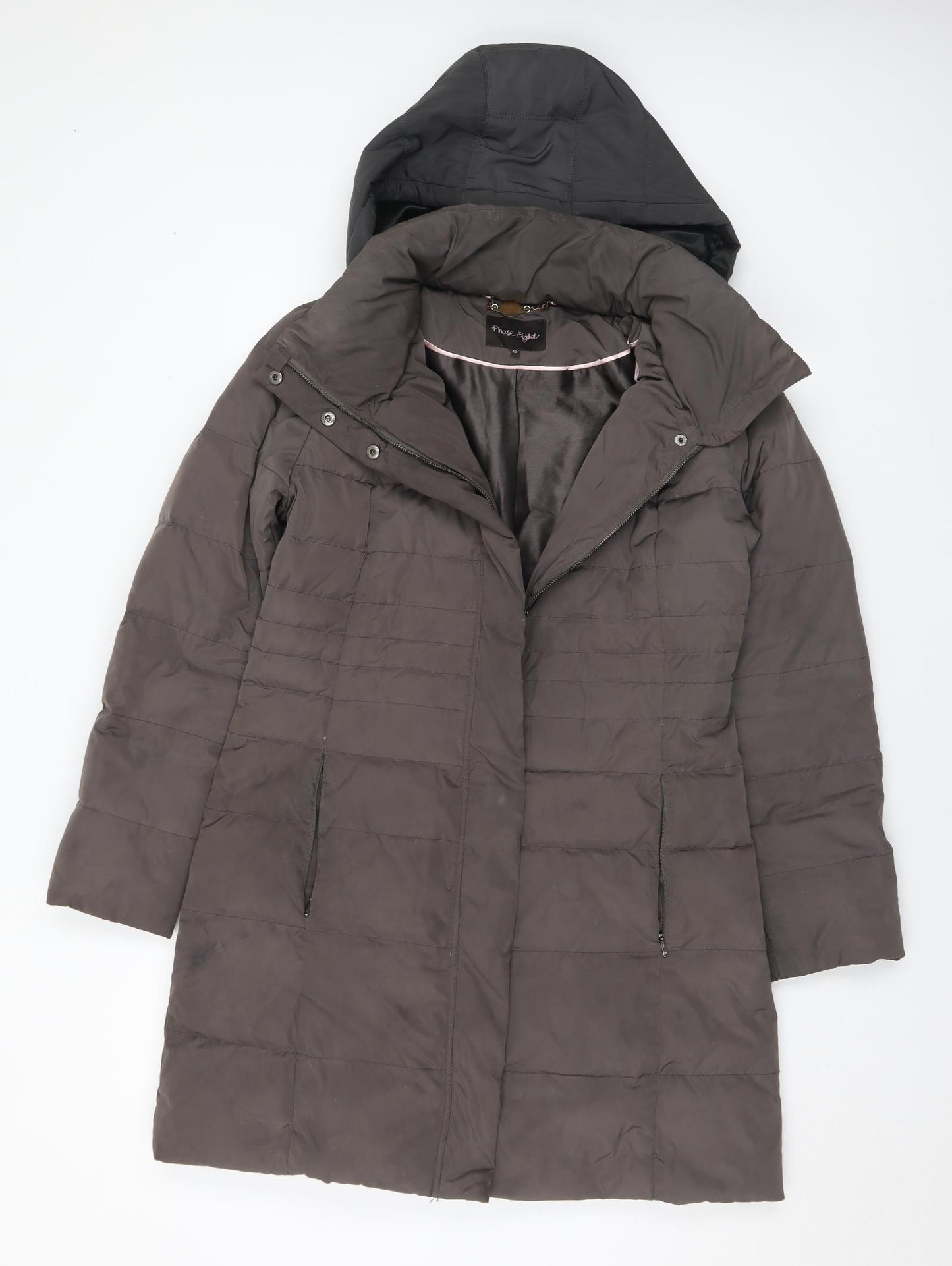 Phase Eight Womens Brown Quilted Coat Size 12 Zip