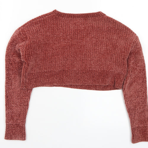 New Look Girls Brown Round Neck Acrylic Pullover Jumper Size 10-11 Years