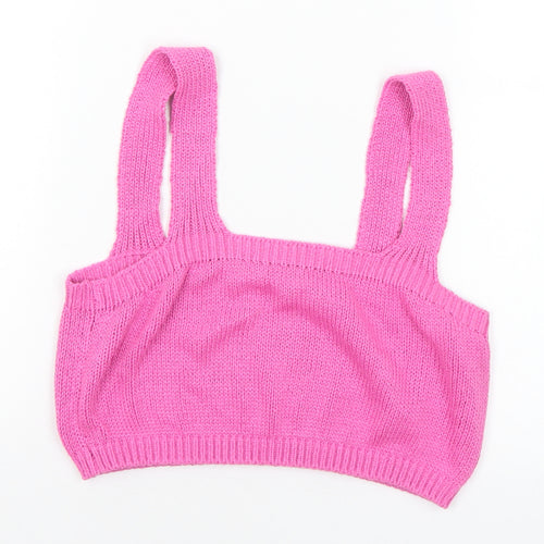 Monki Womens Pink Square Neck Acrylic Vest Jumper Size M