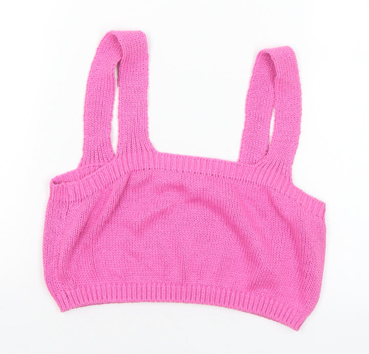 Monki Womens Pink Square Neck Acrylic Vest Jumper Size M
